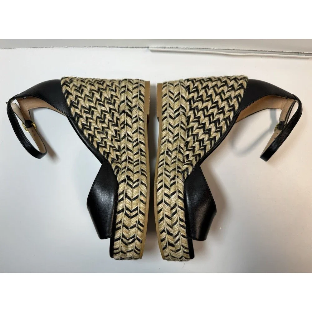 Stuart Weitzman Nudistcurve Espadrilles Wedge Sandals In Black & Beigh Sz 7 New
